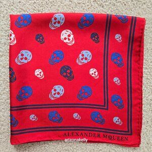 Rare Vintage McQueen Silk Scarf Skulls Hand Rolled Red